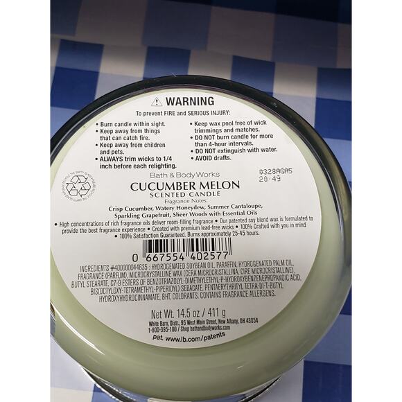 BBW Cucumber Melon Large 3 Wick Candle Sweet Home Fragrance Decor - Picture 2 of 2